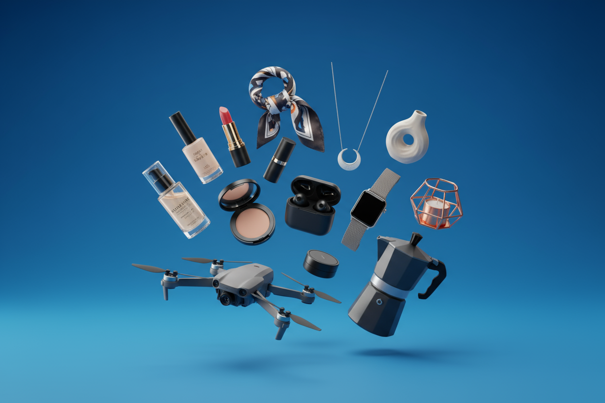 image de produit divers pour boutique en ligne avec fond bleu